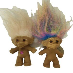 Uneeda WISHNIK Troll Pastel Neon Rainbow Hair Good Luck 3” Doll Cute 2 PK